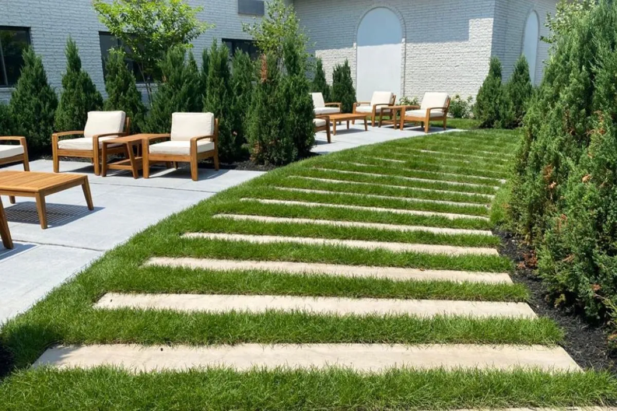 Corporate headquarters with premium landscaping, fountain, and manicured grounds